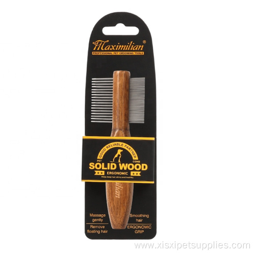 Double Sided Wooden Handle Dense Tooth Pet Comb